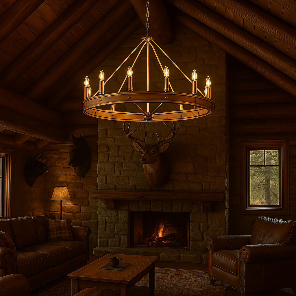 Funale 8 light Candelabra Oak/Sarin Brass