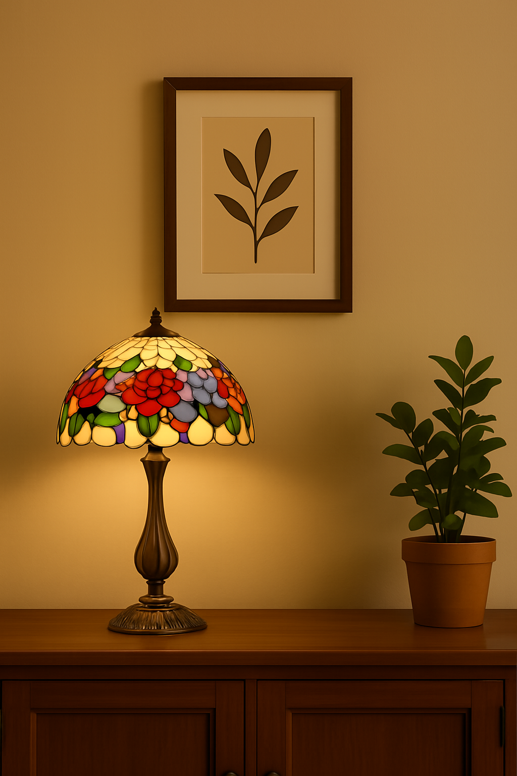 Art Deco Red Rose Tiffany Lamp