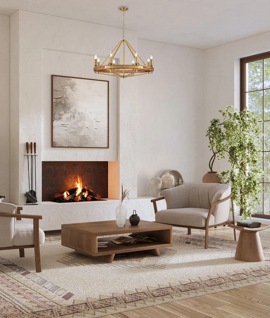 Funale 8 light Candelabra Oak/Sarin Brass