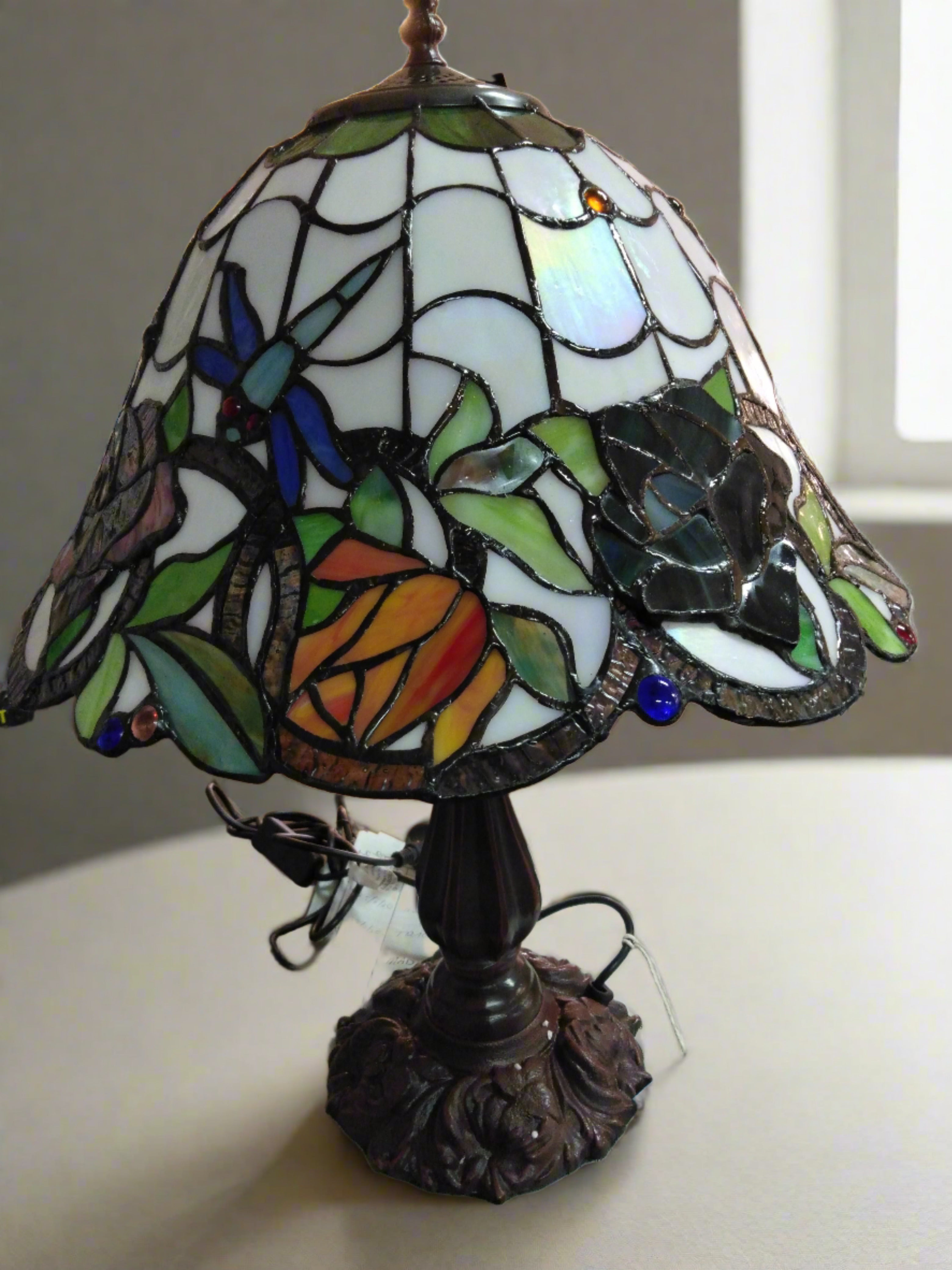 Rose and dragonfly Tiffany table lamp.