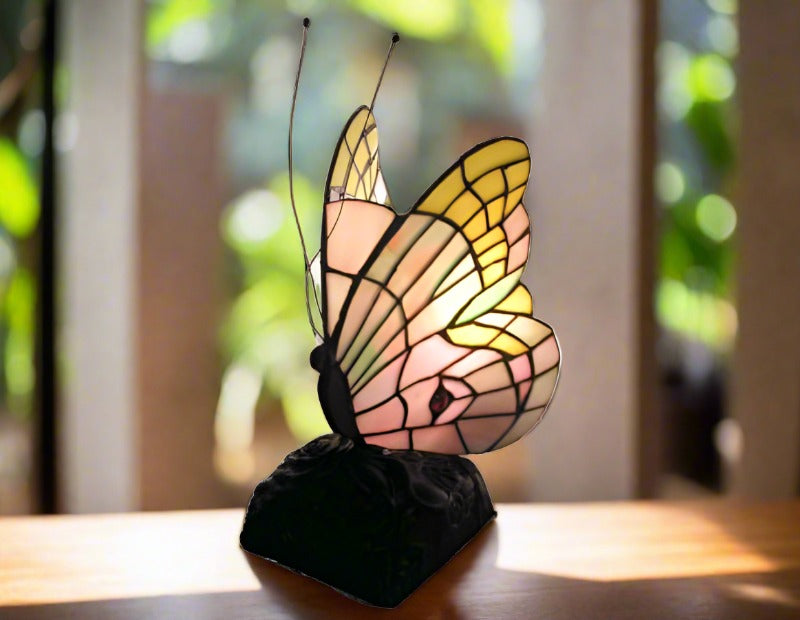 Butterfly Leadlight Table Lamp - pink