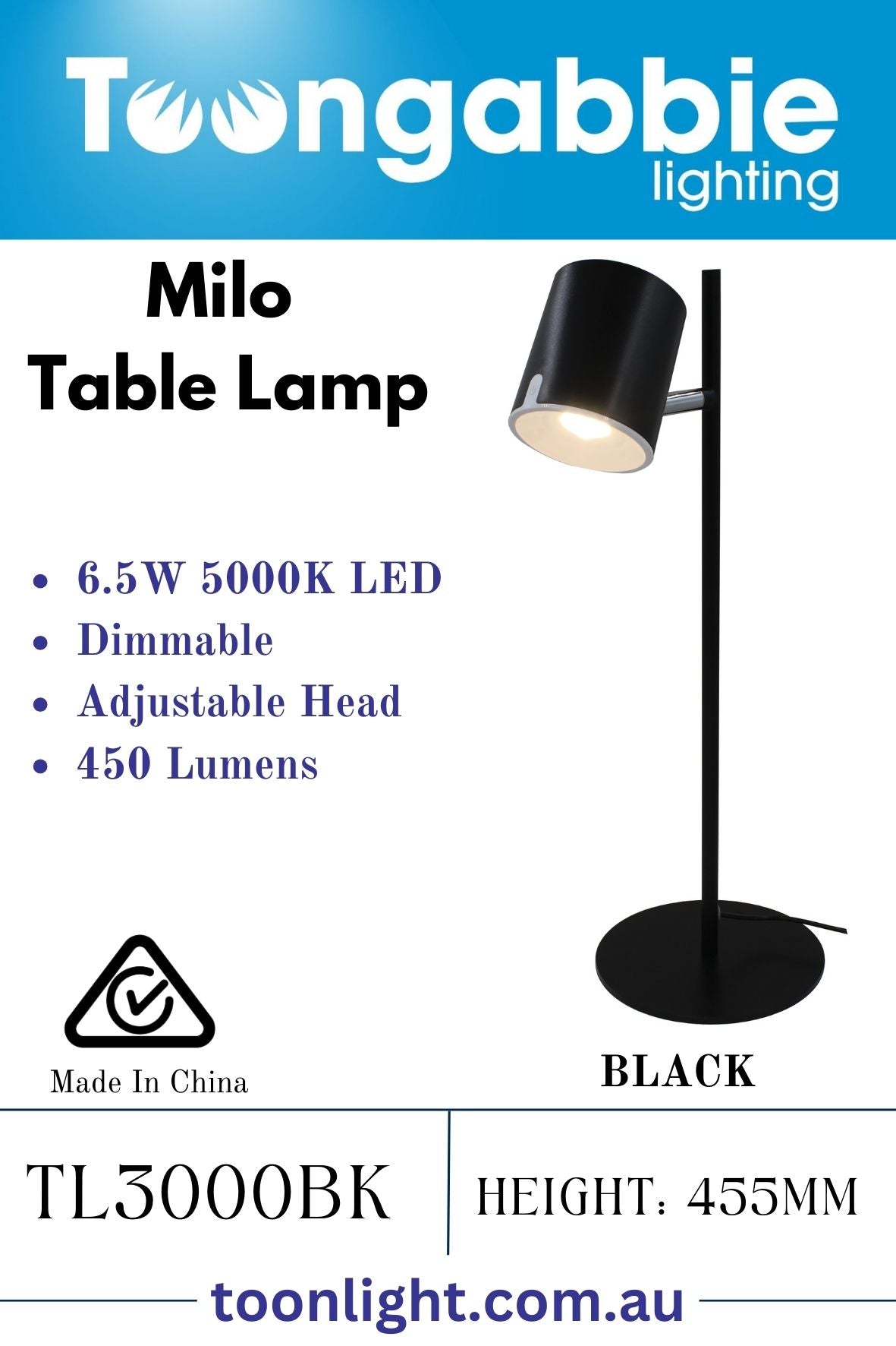 MILO TABLE TOUCH LAMP Black