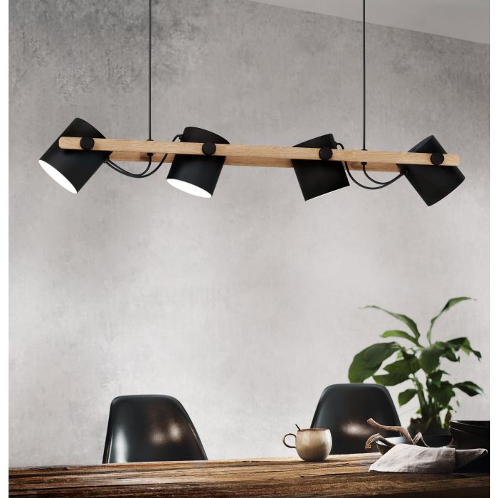 Hornwood 4 Light Black/Timber Pendant