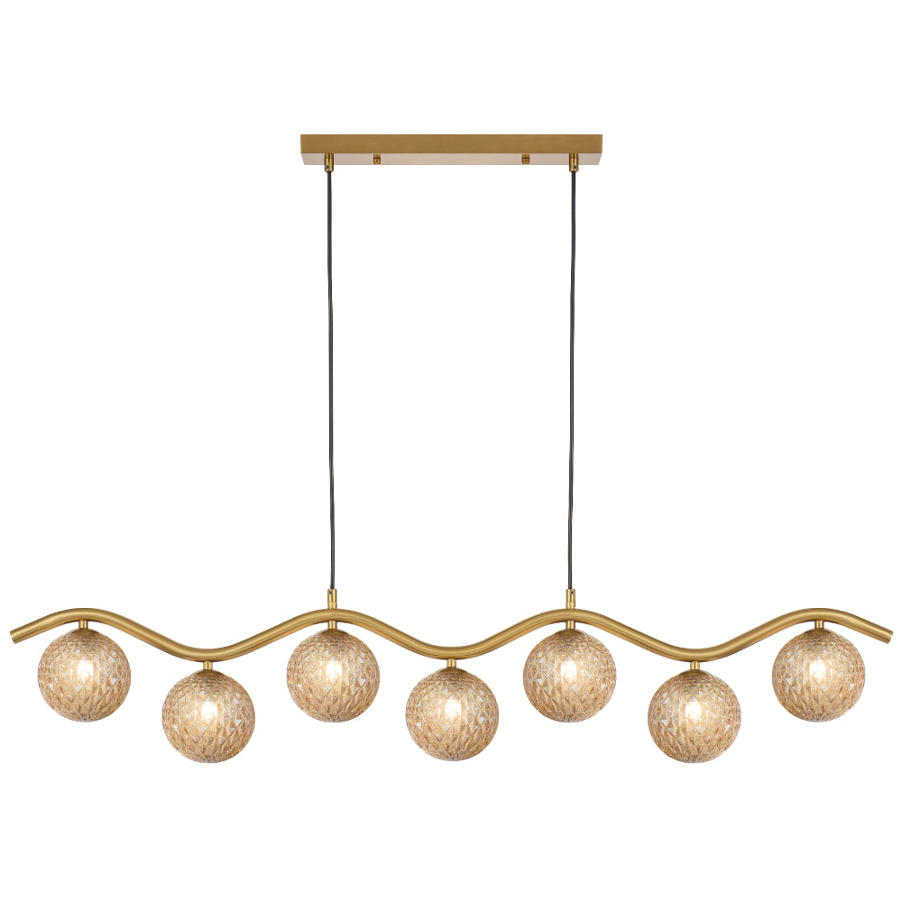 Orton 7 Light Pendant Light - Antique Gold/Amber Glass