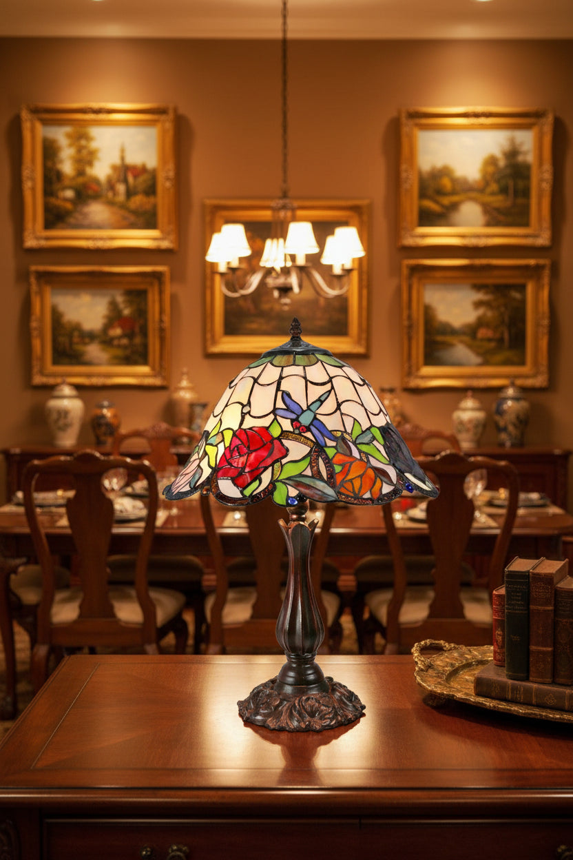 Rose and dragonfly Tiffany Table Lamp (GGTL-16809)