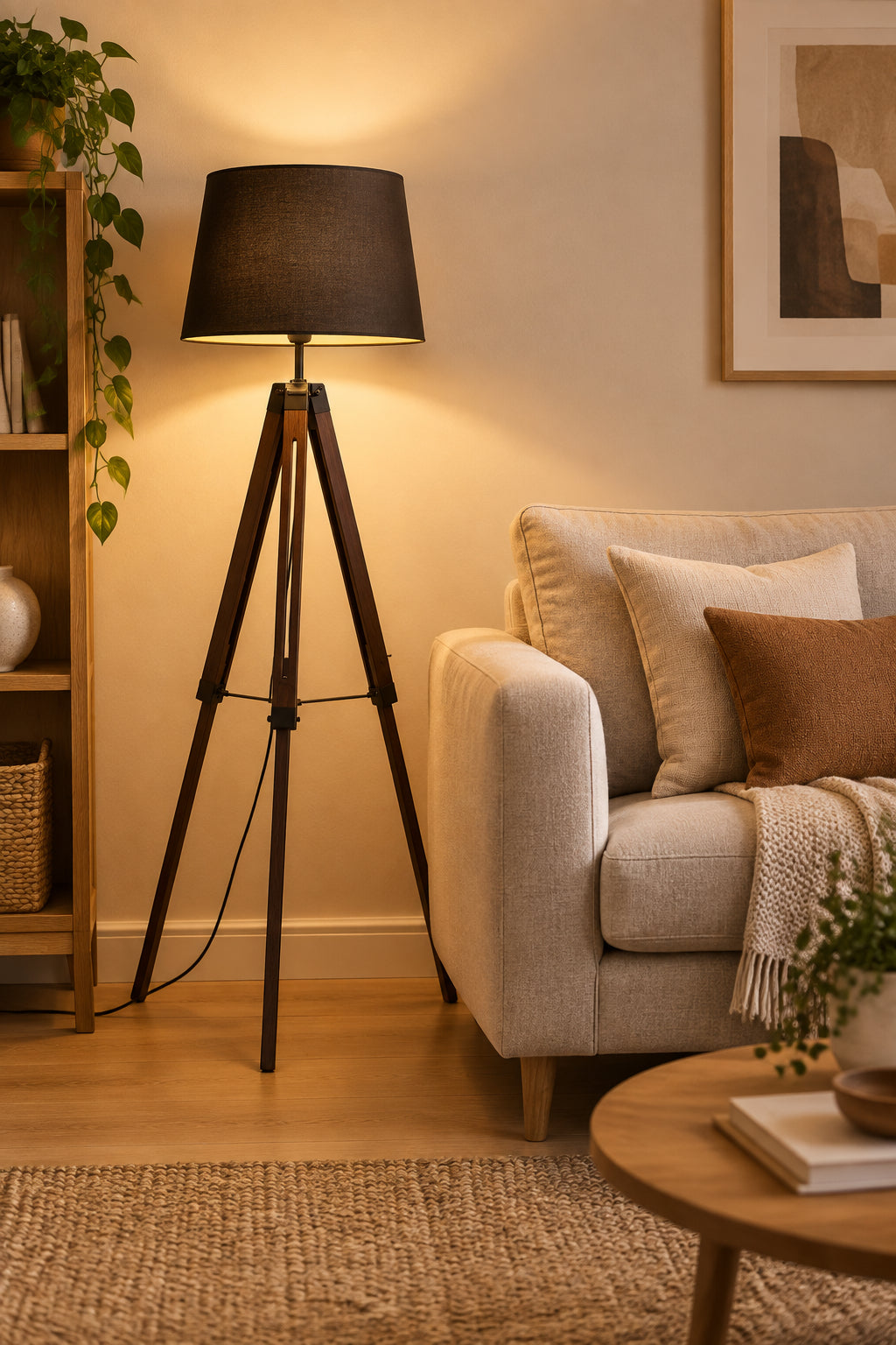 Trevi Floor Lamp - Black/Walnut