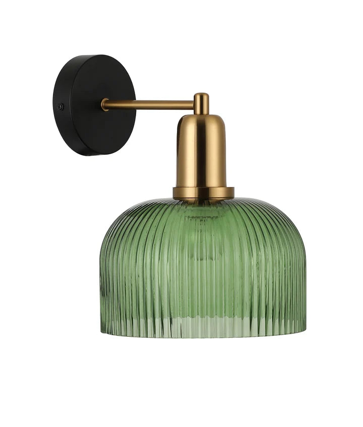 Vintaj2w Wall light with Green glass and A/B Metal ware