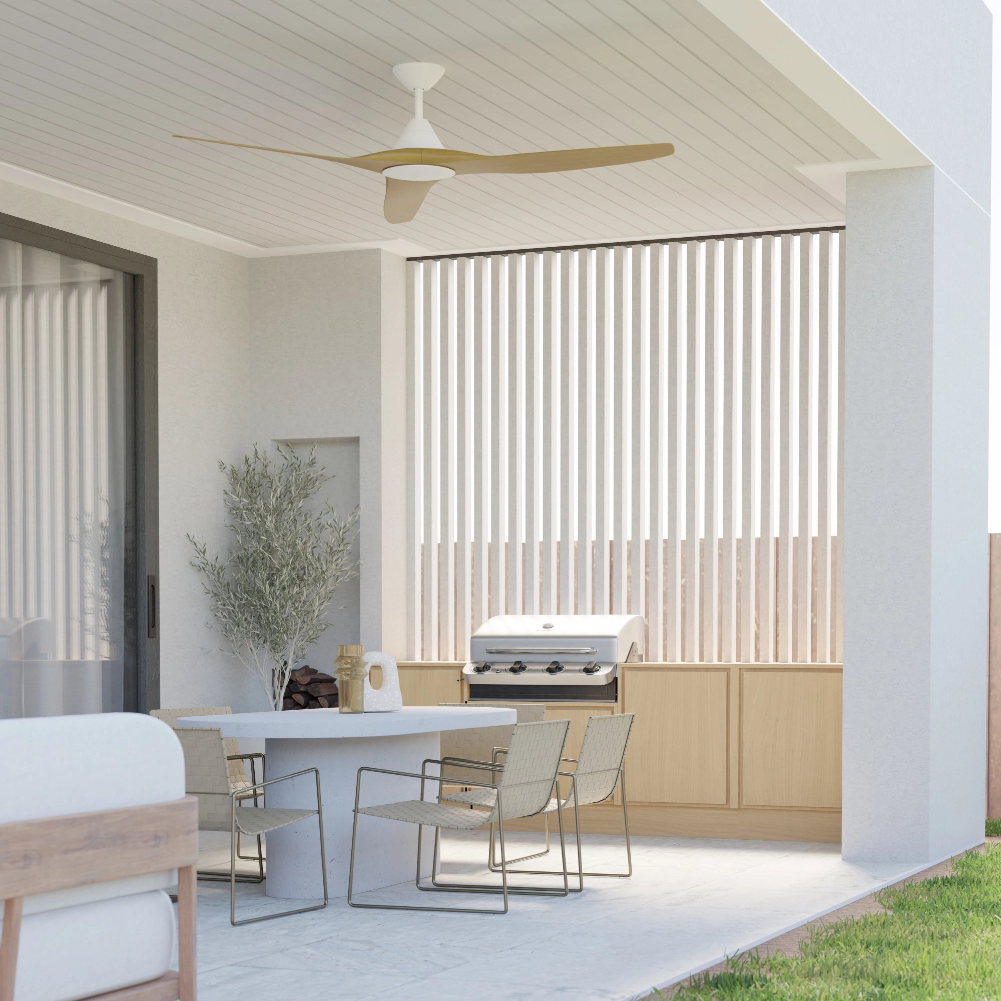 Cloudfan 48 in white body teak blades with Led Light