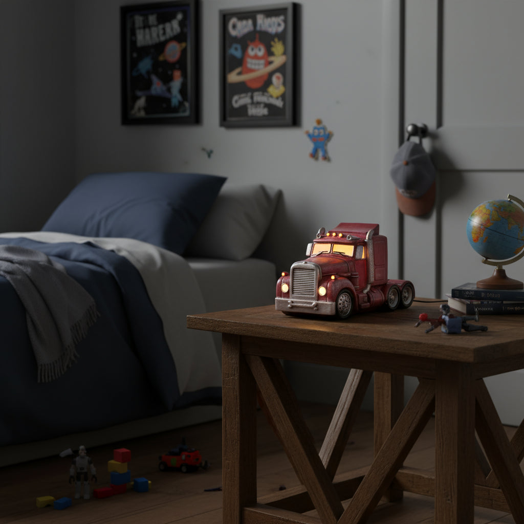 Semi-Trailer Red Truck Table Lamp